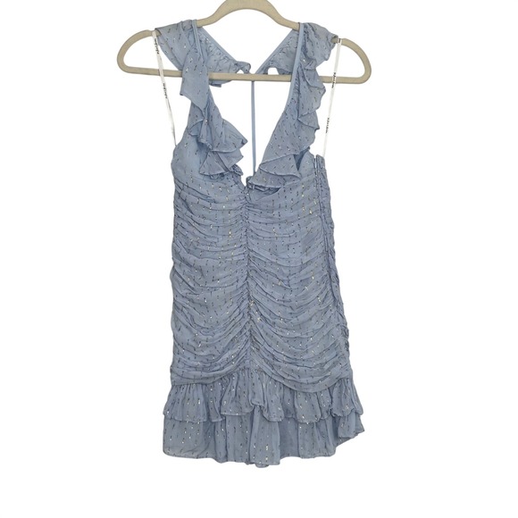 Love & Lemons Women's Baby Blue Ruffle V-Neck Chantal Mini Dress Size XS - Picture 3 of 13